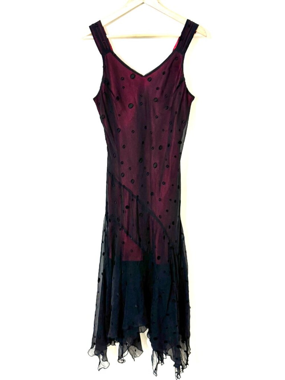 Vtg Y2K Jonathan Martin Silk Dress Red Asymmetrical Handkerchief Whimsigoth Vamp